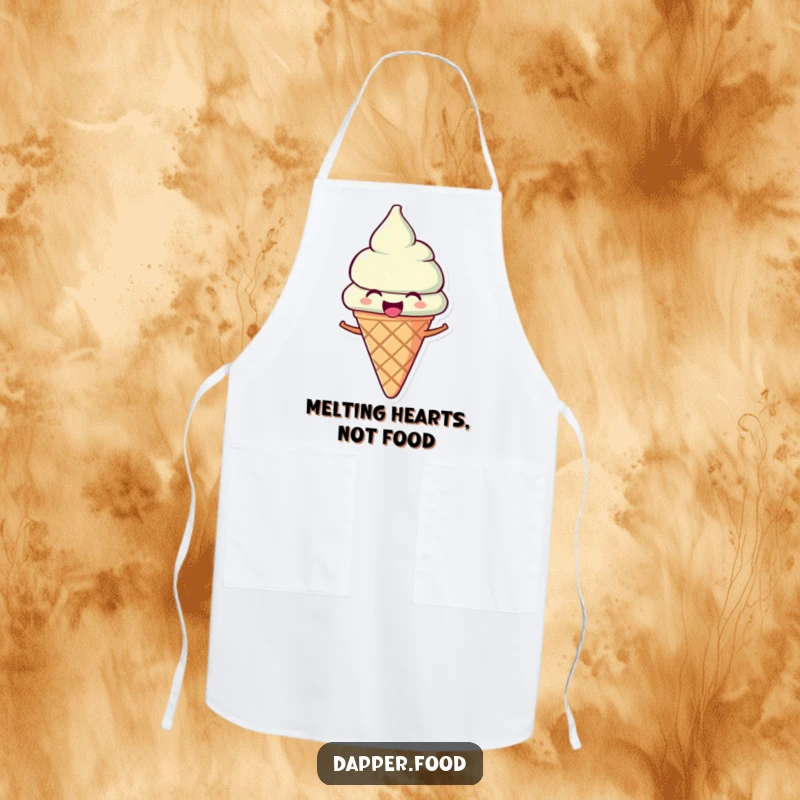 Funny Ice Cream Apron: A joyous ice cream cone character tilted as if singing, adding humor to baking.