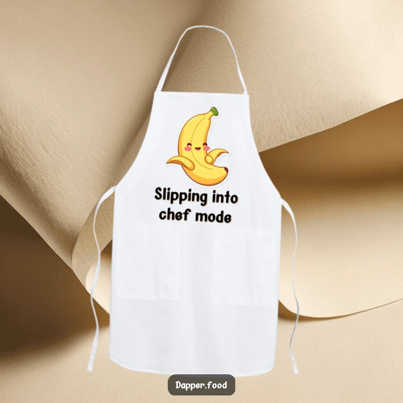Funny banana apron, a smiling fruit sliding down its peel, ready to whip up some fun.