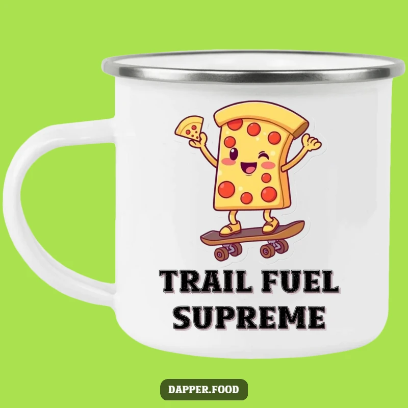 Funny Pizza Skater Camping Mug: Outdoor Adventures with Cheesy Humor