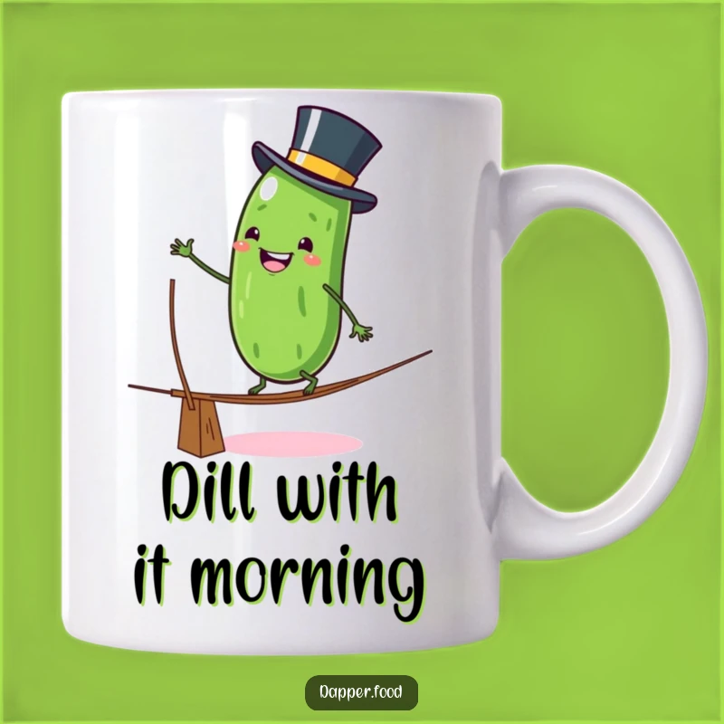 Funny Pickle Tightrope Mug: Grinning Character Art, Hilarious Funny Gift for Daring Souls