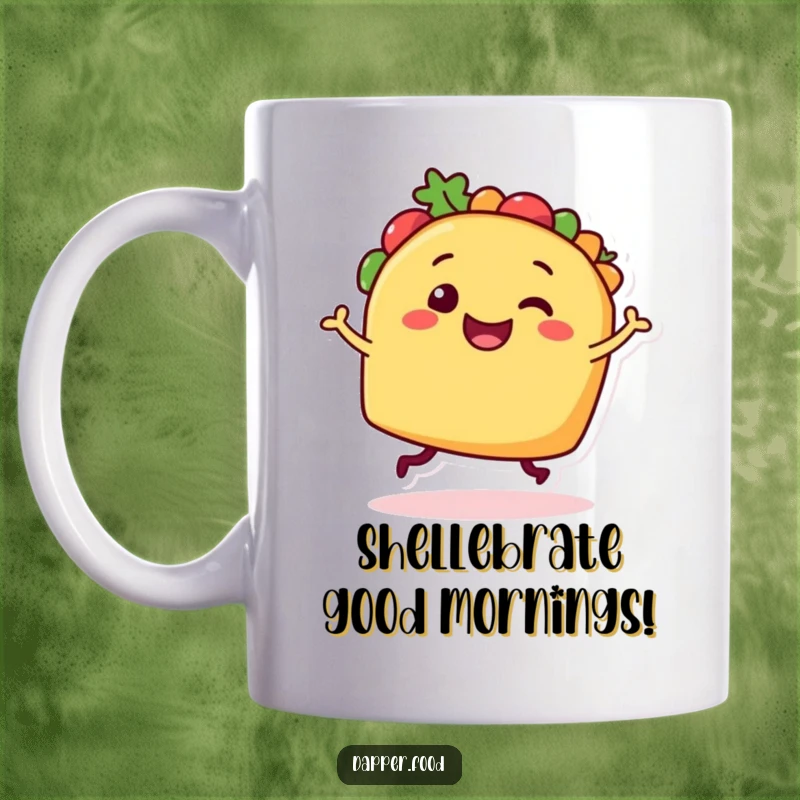 Funny Taco Dancer Mug: A smiling taco character joyfully dancing, bringing laughter and fun to your day.