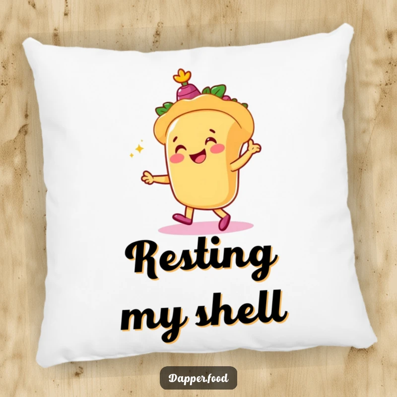 Funny pillow with a smiling taco character merrily dancing with castanets, offering comfort and a dash of humor.