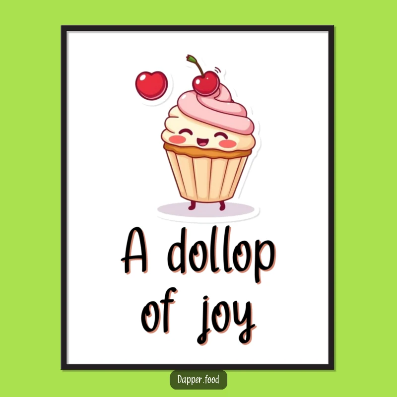 Funny Cupcake Cherry Toss Digital Art: Sweet & Playful Print for Your Decor