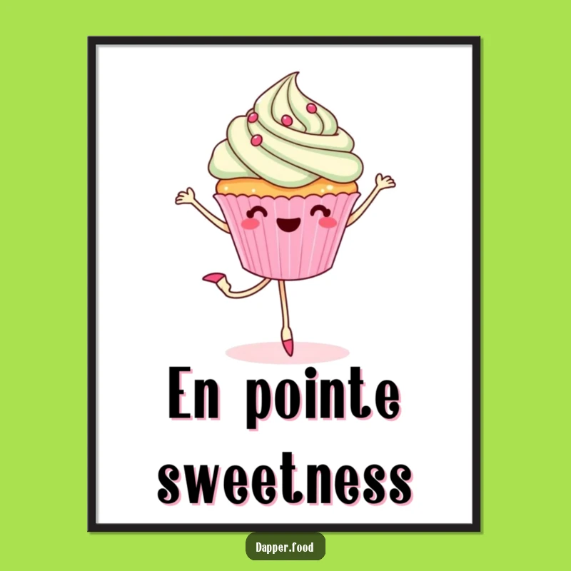 Funny Cupcake Pirouette Digital Art - Whimsical Ballet Print, Gift
