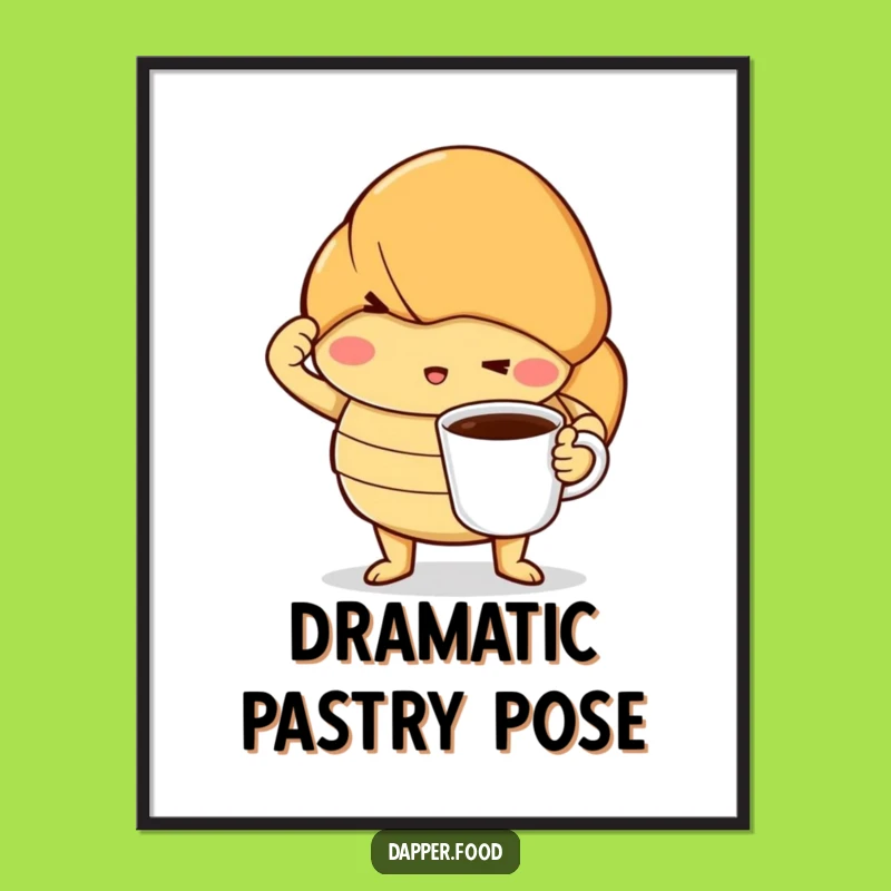 Funny Croissant Coffee Pose Digital Art Print - Instant Dramatic Decor