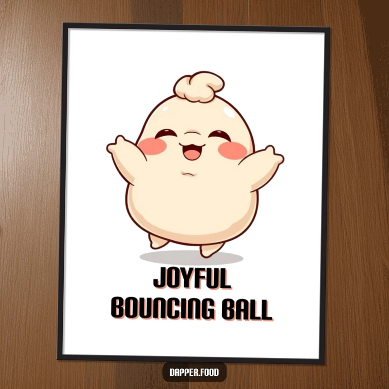 Funny Dumpling Digital Art Print: A plump, giggling dumpling character bouncing joyfully, offering vibrant and humorous art.