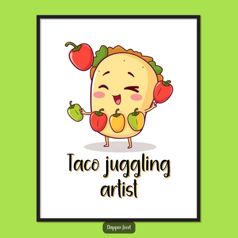 Funny Taco Juggling Digital Art: Vibrant Fiesta Print for Wall Decor