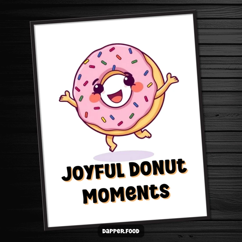 Funny Donut Digital Art Print, grinning with sprinkles, cartwheeling with glee, offering instant sweet joy and humorous decor.