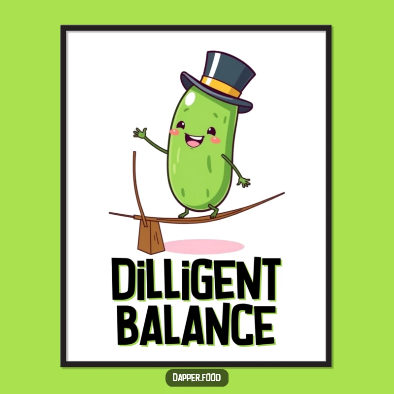 Funny Pickle Tightrope Poster: Grinning Character Art, Decorate with Daring, Unique Funny Gift