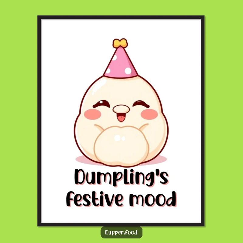 Funny Dumpling Party Poster - Cheerful Winking Art Print