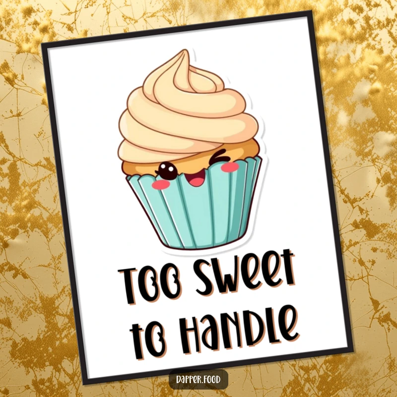 Funny poster of a cheeky cupcake with tilted frosting, winking suggestively, bringing sweet humor to decor.