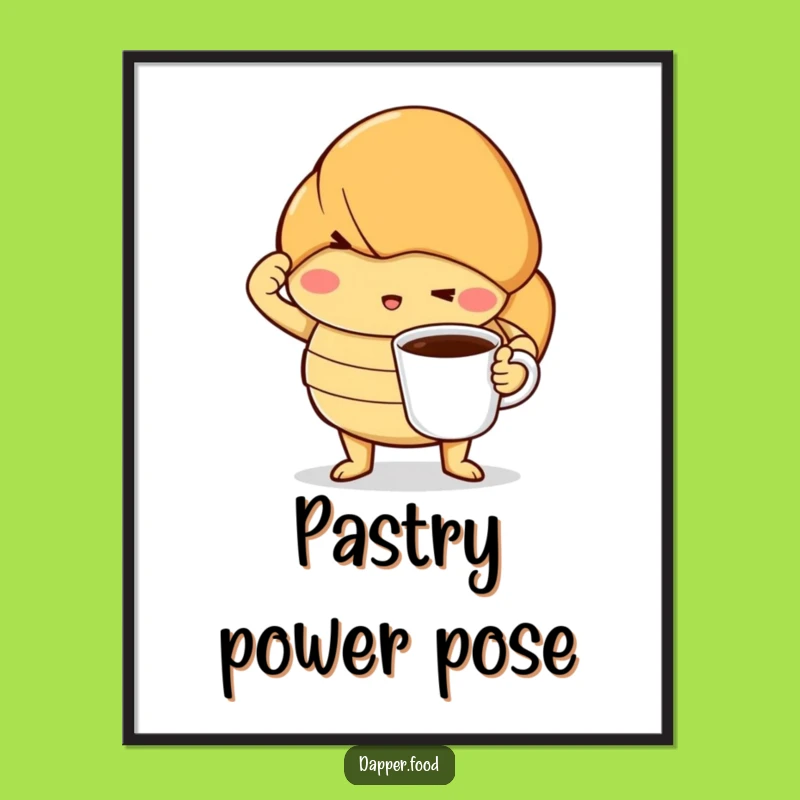 Funny Croissant Coffee Pose Poster - Dramatic & Stylish Wall Art