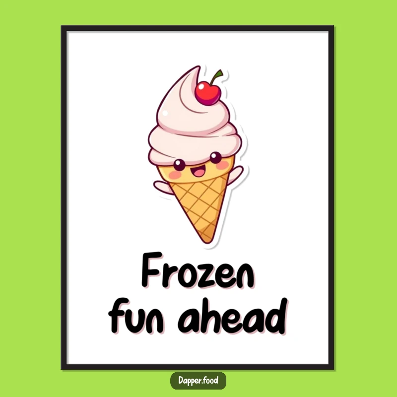 Funny Happy Ice Cream Cone Sliding Poster - Sweet Wall Art!