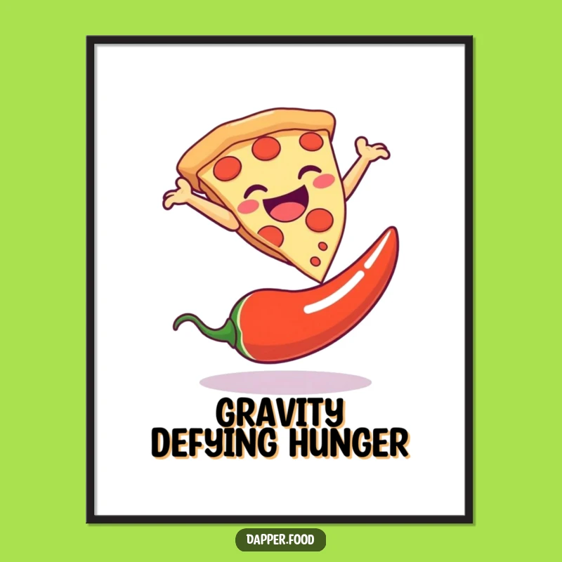 Funny Pizza Leap Poster, Dramatic Food Art Print, Humorous Gift