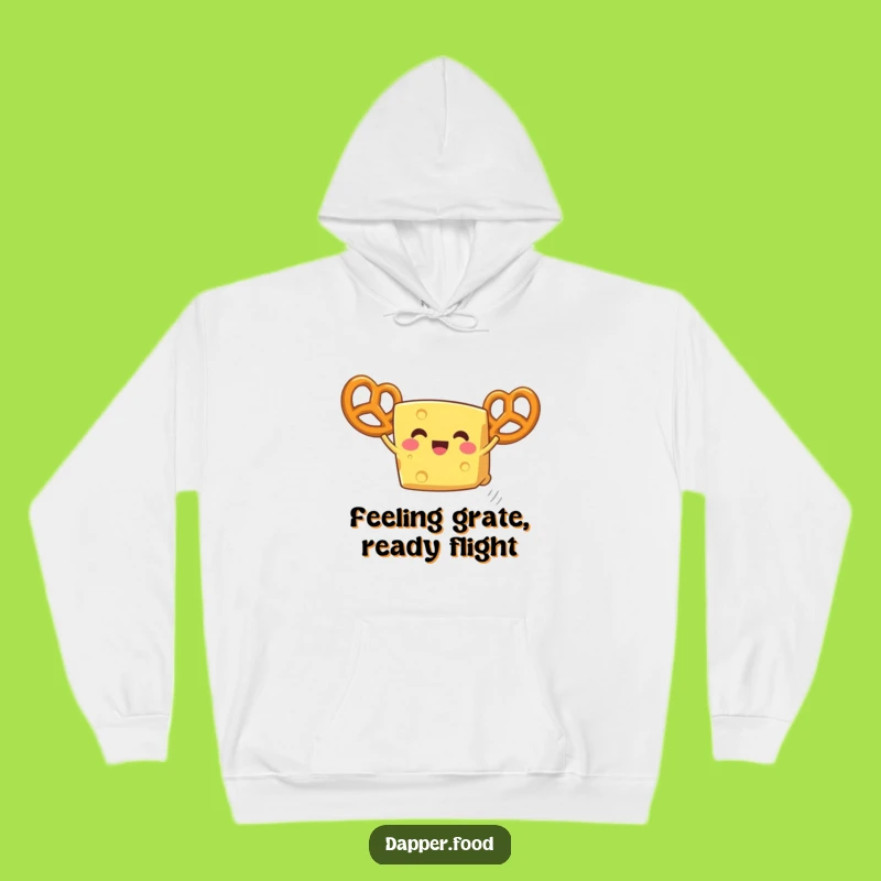Cozy Funny Flying Cheese Hoodie with Pretzel Wings - Warm Comfort Gift
