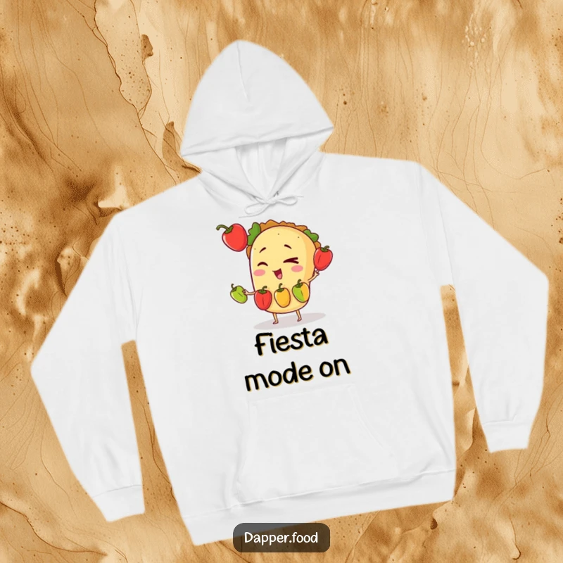 Funny hoodie design of a winking taco character skillfully keeping three tiny bell peppers in the air, a true performer.