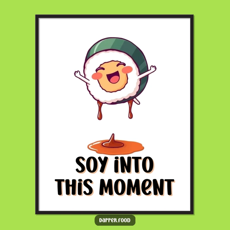 Free Printable Funny Sushi Wall Art - Cartwheeling Roll, Downloadable Quirky Cuisine Decor!