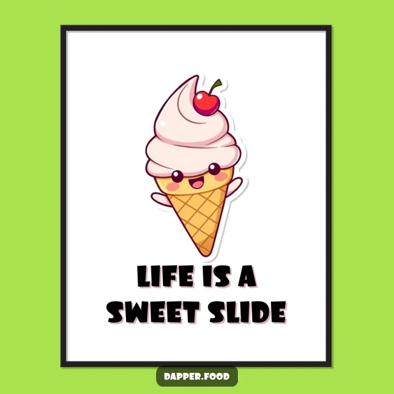 Free Printable Wall Art: Sliding Ice Cream Cone Funny Downloadable Art