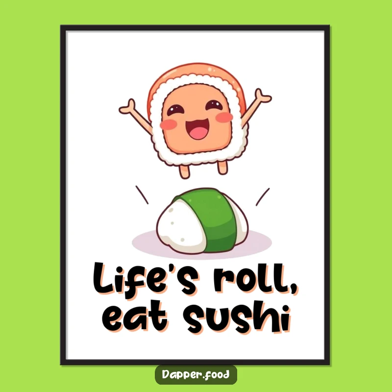 Funny Free Printable Sushi Art: Joyful Leaping Sushi & Wasabi Downloadable Decor