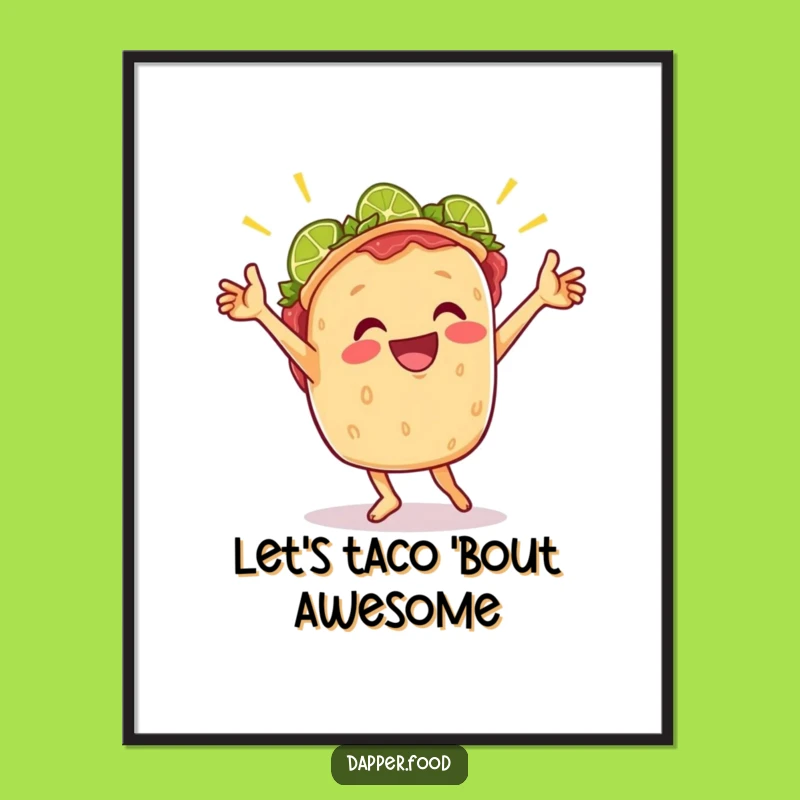 Funny Free Printable Taco Art: Cheerful Dancing Taco & Lime Downloadable Decor
