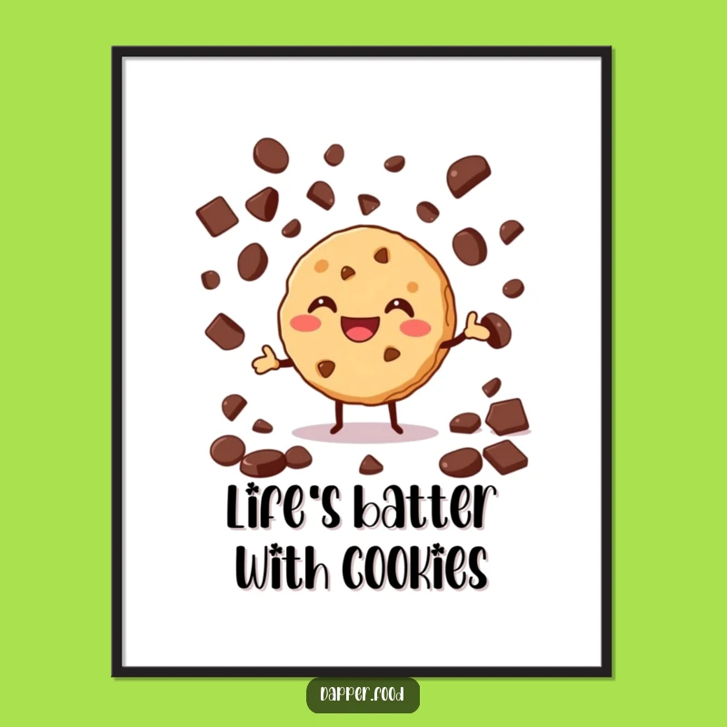 Funny Free Printable Cookie Art: Grinning Juggling Cookie & Chips Downloadable Decor