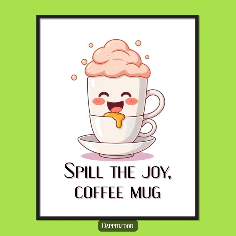 Free Printable Wall Art: Funny Coffee Mug Spill, Cheerful Downloadable Decor