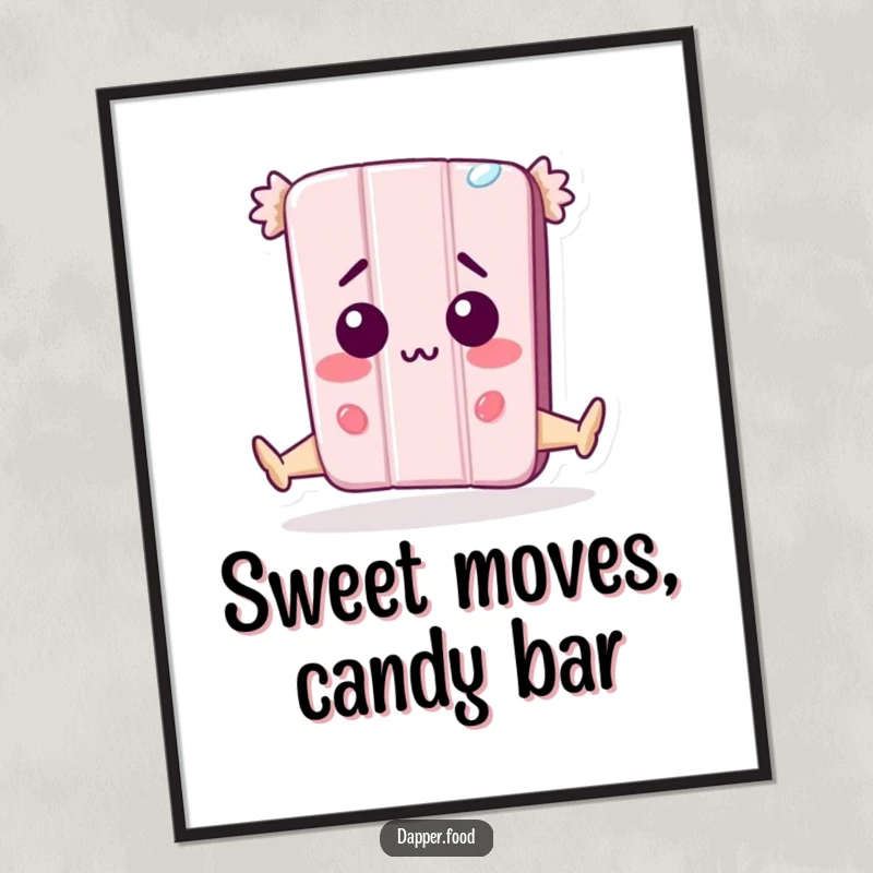 Funny Free Printable Wall Art: A candy bar character caught mid-split, eyes wide with surprise and a hint of strain.