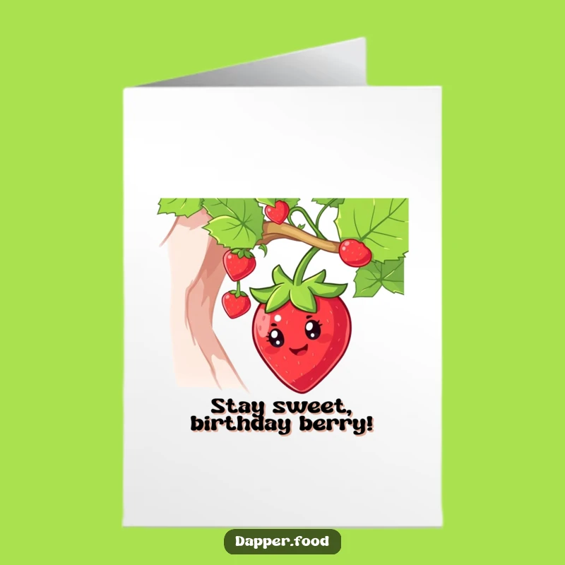 Free Printable Birthday Card: Swinging Strawberry Fun, Joyful Greeting, Downloadable DIY Gift