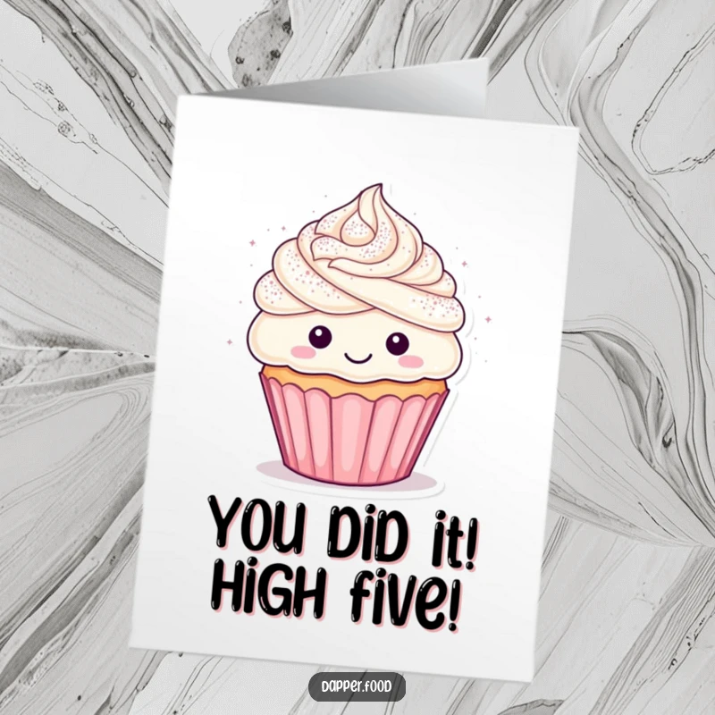 Funny Free Printable Congrats Card: Ecstatic cupcake covered in confetti, perfect digital celebration card