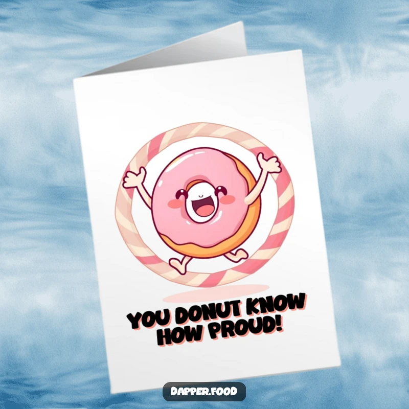 Funny Free Printable Donut Congratulations Card, a gleeful donut jumping through a candy hoop, symbolizing celebratory success and sweet achievements.