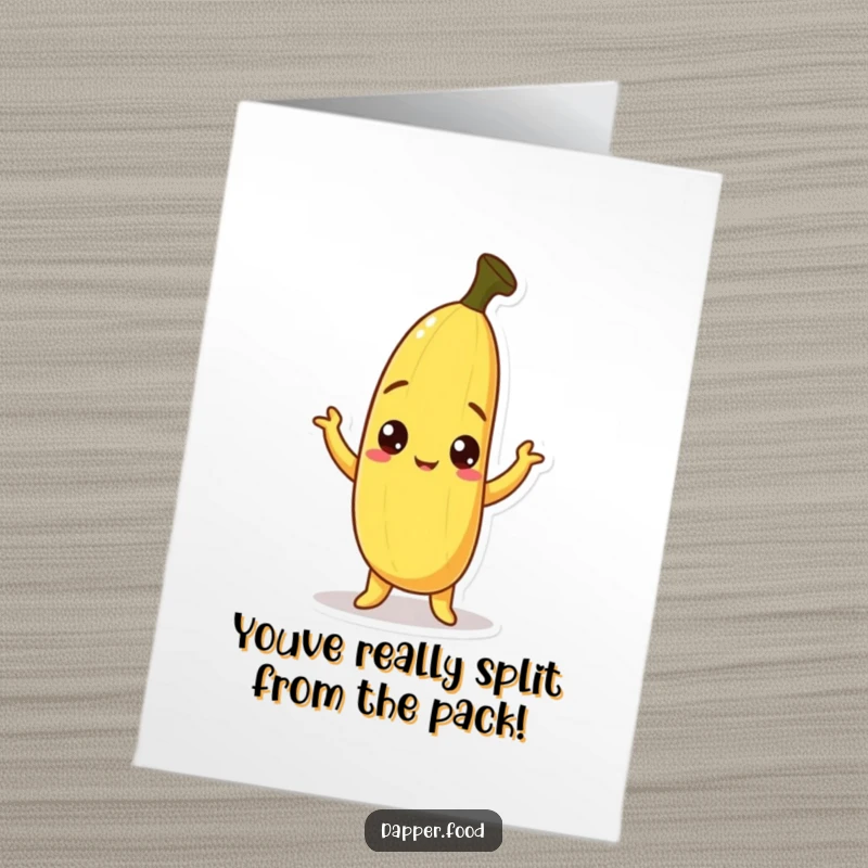 Funny Free Printable Congratulations Card: A curious banana character, peel askew, striking a triumphant pose to celebrate success.