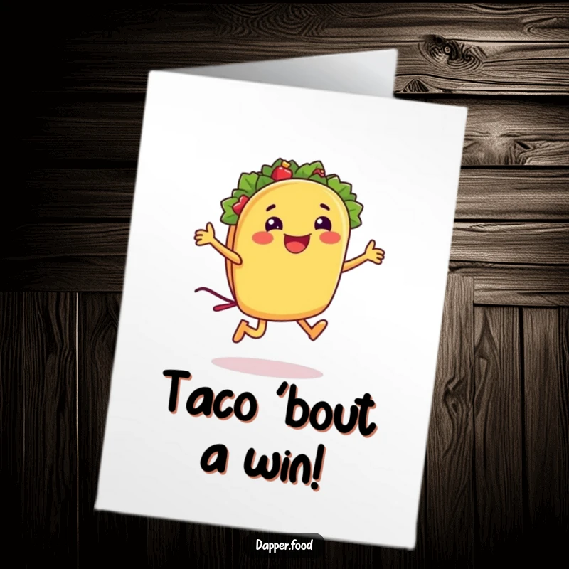 Funny Free Printable Congratulations Card: A taco character joyfully jumping rope with its shell, celebrating success.