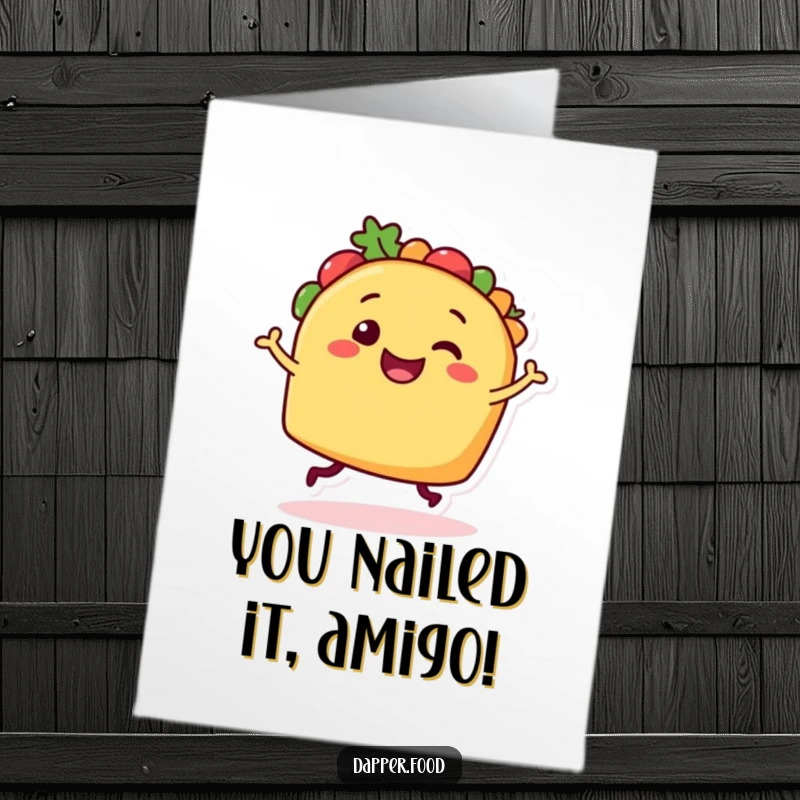 Funny Free Printable Congratulations Card: A joyful taco character with legs mid-dance, spreading festive congratulations.