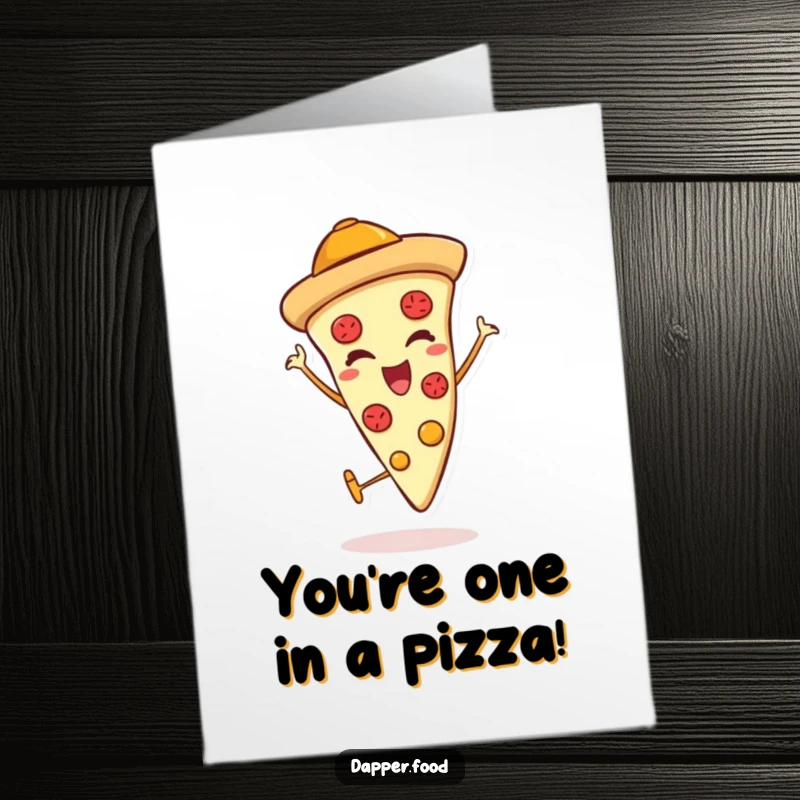 Funny Free Printable Congrats Card: Winking pizza slice character with hat giving thumbs up. A celebratory, downloadable slice.