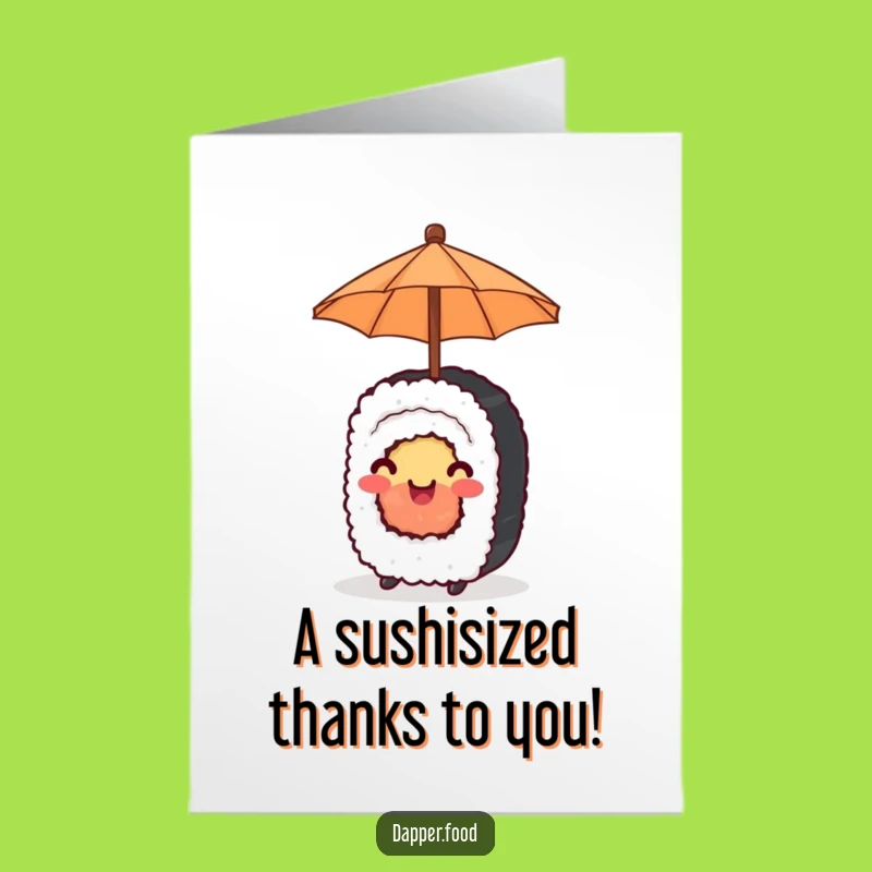 Free Printable Sushi Thank You Card: Umbrella Roll Downloadable Funny Gift