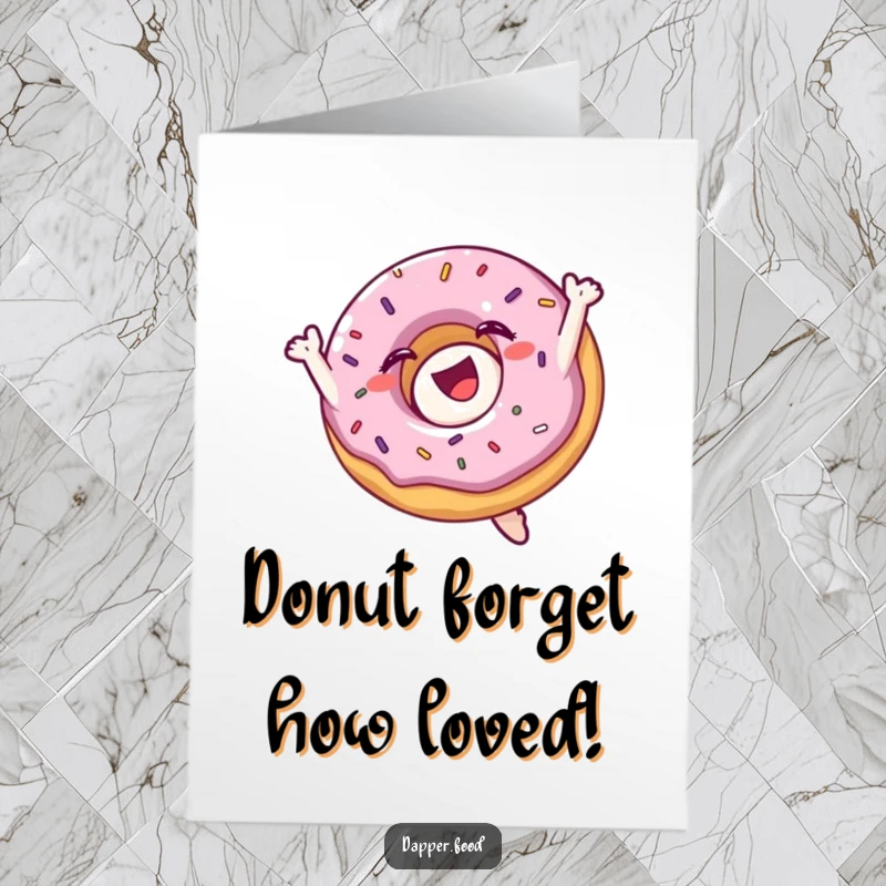 Funny Free Printable Thank You Card: Donut character with sprinkles doing a mid-air flip, showing thanks. A sweet, downloadable message.