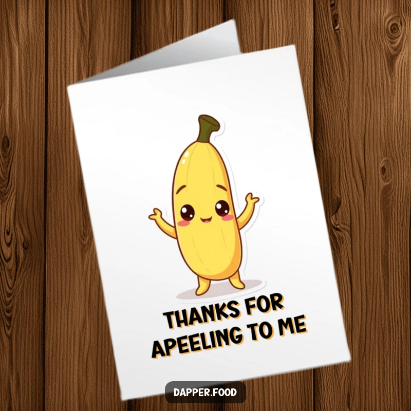 Funny Free Printable Thank You Card: A curious banana mascot, peel jauntily askew, posing to say thanks with a smile.