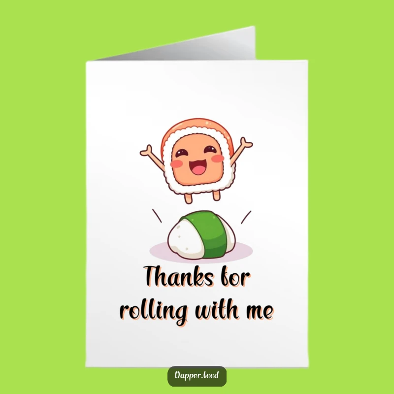Free Printable Sushi Thank You Card: Funny Jumping Sushi & Wasabi Downloadable