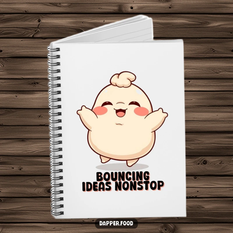 Funny Dumpling Notebook: A plump, giggling dumpling character bouncing with delight, perfect for notes and ideas.