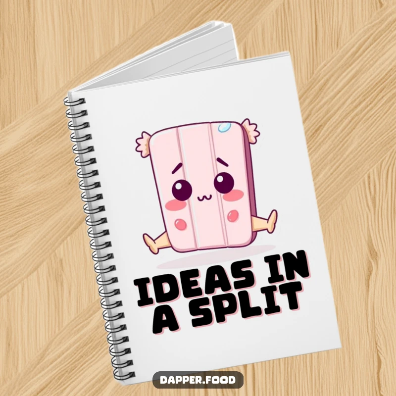 Funny Notebook: Happy anthropomorphic candy bar character caught mid-split, looking surprised, on the cover of a journal for flexible thinking.