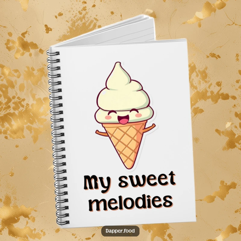 Funny Ice Cream Notebook: A joyous ice cream cone character tilted as if singing, perfect for notes.