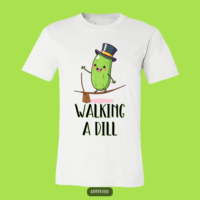 Funny Pickle Tightrope T-Shirt: Grinning Character Tee, Unique Funny Gift for Daredevils